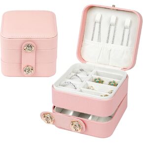 Hicdaw Travel Jewelry Case Small Jewelry Box PU Leather Organizer Box 3 Layer Mini Jewelry Travel Case Jewelry Gift Box for Women Girls in Kuwait