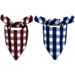 Dog Bandana - 2 Pack | Gingham | Premium and Durable Polyester Fabric | Adjustable Fit | Multiple Sizes Offered (Burgundy & Navy, Small)