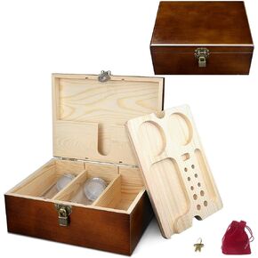 صندوق تخزين خشبي من ShineeKee Stash Box مع صينية دوارة مع مجموعة من الصناديق الخشبية المزخرفة لإكسسوارات الأعشاب، صندوق تذكار ممتاز للزوج والأب والرجال، هدية عيد الميلاد (بني) in Kuwait