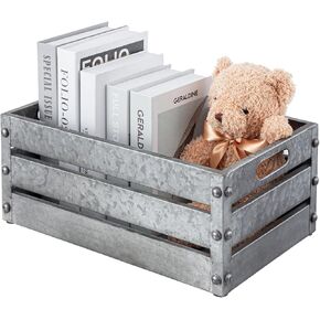 MyGift 16-inch Rustic Silver Galvanized Metal Storage Crate Display Box with Vintage Corner Studs & Handles in Saudi Arabia