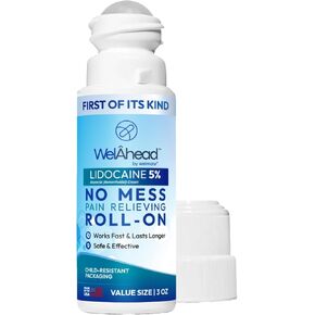WelAhead - 5% Lidocaine Roll On | Maximum Strength Topical Pain Relief w/Aloe Vera | Fast Acting | No Mess Applicator | Muscle & Joint Support | Use on Tattoos | Lidocaine Cream | Numbing Cream | 3 Oz in Saudi Arabia