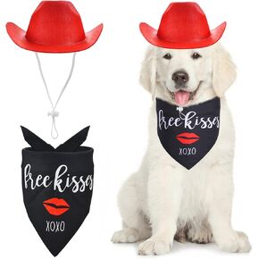 CooShou الكلب عيد الحب زي جرو الأحمر قبعة رعاة البقر الكلب قبلة باندانا الحيوانات الأليفة كاوبوي زي مع القلب للكلاب القطط 2 قطعة in Kuwait