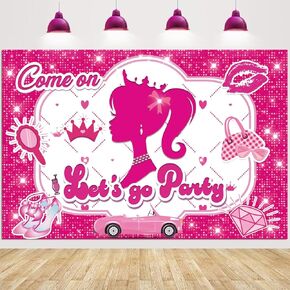 Pink Party Decoration Hot Pink Backdrop Let's Go Bachelorette Party Decoration Princess Doll Theme Photo Booth Props for Girls Birthday Bridal Shower Pink Party Supplies 5x3.2 ft in Kuwait