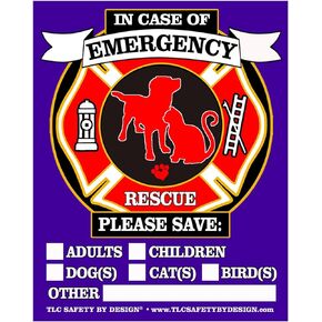 TLC Safety By Design تنبيه السلامة من الحرائق والإنقاذ في حالات الطوارئ للأطفال والبالغين والكلاب والقطط مقاس 4.25 بوصة × 5.5 بوصة خلف الزجاج أو الجزء الأمامي من نافذة السطح ملصق لاصق لاصق (الكمية 2 خلف الزجاج) in Kuwait