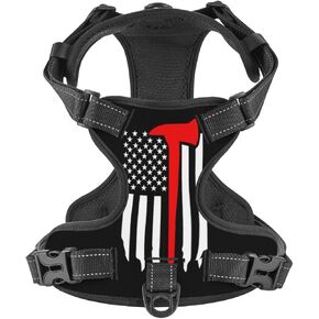 Dog Harness for Large Dogs with Leash No Pull 2 Leash Clips, Adjustable Soft American Flag Firefighter Cross Axe Dog Vest Set Large Size in Kuwait