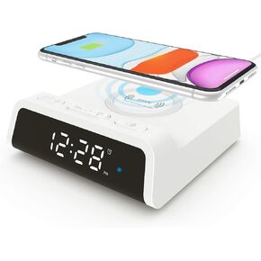 Alarm Clock with 15W Fast Wireless Charging Pad, Snooze Alarm Clock with 4 Brightness 12/24H,Compatible with iPhone, Samsung Galaxy,LG,AirPods Wireless Charger for Bedroom,Additional USB Port in Saudi Arabia