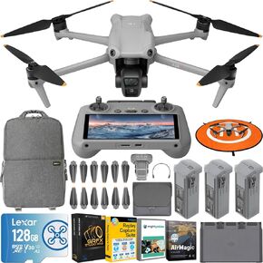 طائرة بدون طيار DJI Air 3S Fly More Combo (جهاز التحكم عن بعد بشاشة RC 2) مع كاميرا CMOS واسعة الزاوية ومتوسطة الحجم 1 بوصة، 4K/60 إطارًا في الثانية، مستشعر متعدد الاتجاهات، RTH الذكية، حزمة 3 بطاريات مع ملحقات وبرامج معدات ديكو in Kuwait