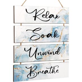 LIIGEMI 4 Pieces Bathroom Wall Decor Relax Soak Unwind Breathe Art Wooden Hanging Signs for Home Living Room Laundry Bathroom Spa Washroom (17.4 x 11.8 inch)