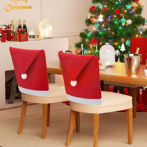 MoNiBloom 2-Pieces Christmas Chair Cover, Red Non-Woven Fabric Xmas Chair Back Covers, Christmas Decorations Chair Slipcovers for Indoor, Dining Restaurant Festival Holiday Home Decoration in Saudi Arabia
