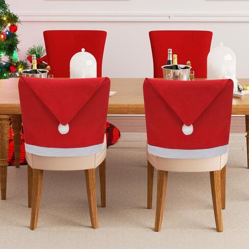 MoNiBloom 2-Pieces Christmas Chair Cover, Red Non-Woven Fabric Xmas Chair Back Covers, Christmas Decorations Chair Slipcovers for Indoor, Dining Restaurant Festival Holiday Home Decoration in Saudi Arabia