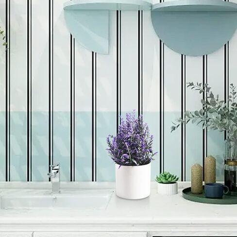 اوم ايدج نبات اللافندر الاصطناعي الصغير بوعاء، نباتات خضراء بلاستيكية صناعية مع وعاء لتزيين المنزل والمكتب in Kuwait