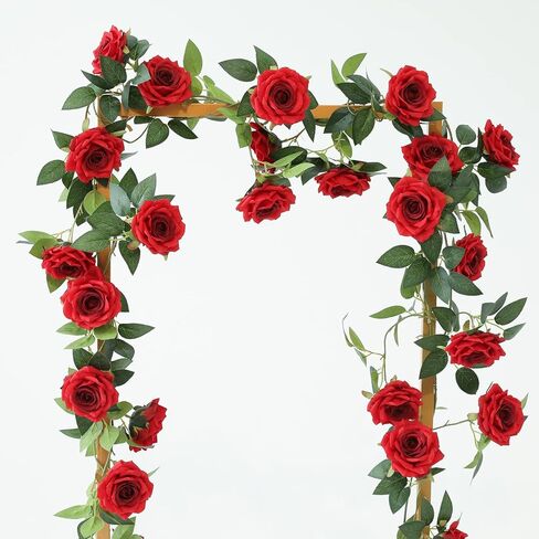 2 Strands 73'' Artificial Silk Rose Flower Vines Garland, Fake Roses Floral Green Leaves Hanging Plant for Wedding Arrangement Decoration, Wall, Party, Bedroom, Home Decor (Blue) in Saudi Arabia
