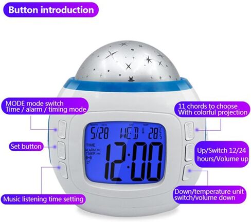 جهاز عرض LED على شكل نجمة، جهاز عرض ضوئي ليلي مرصع بالنجوم مع ساعة منبه LED، مصباح بروجيكتور يعمل بالبطارية مع موسيقى لغرفة النوم، المسرح المنزلي، فتاة صبي in Kuwait