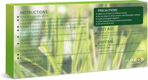 أعواد البخور عصا البخور السترونيلا أعواد عشب الليمون 120 عصا لكل صندوق للتخييم في الحديقة الخارجية بما في ذلك حامل للأم in Kuwait