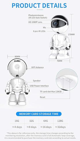 KuWFi سحابة أمن الوطن كاميرا IP روبوت ذكي تتبع السيارات كاميرا لاسلكية واي فاي مراقبة فيديو الطفل كاميرا مراقبة 1080P in Kuwait