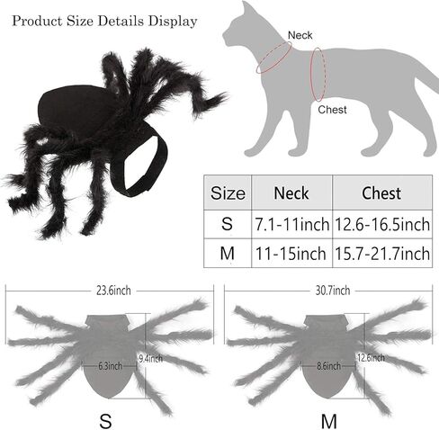 Dog Spider Costume, Spider Dog Costume Halloween Costume for Dogs or Cats, Horror Simulation Plush Big Spider Wings Dress Up Halloween Party Decoration. (S) Black in Saudi Arabia