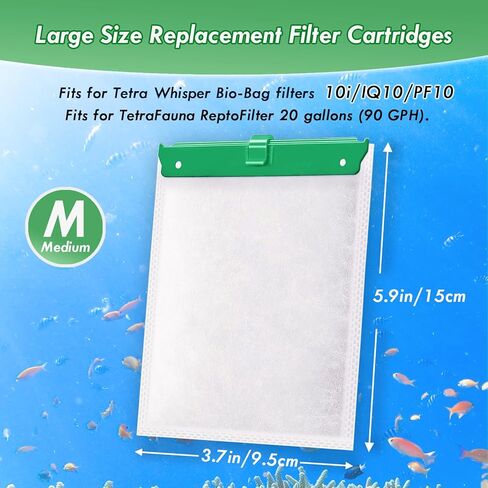 خرطوشة فلتر لحوض السمك متوسطة الحجم مكونة من 8 قطع من LeadCon متوافقة مع فلتر الطاقة الخارجي Tetra Whisper Bio-Bag 10i، IQ10، PF10، Fauna ReptoFilter 20 جالونًا من حوض السمك in Kuwait