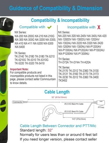 سماعة أذن مشتركة مع ميكروفون لأجهزة راديو كينوود NX-200 NX-210 NX-300 NX-3200 NX-3300 NX-3400 NX-410 NX-411 NX-5200 NX-5300 NX-5400 TK-2180 TK-3180 TK-5220 TK-5320 TK-290 TK-390، سماعة أذن على شكل حرف G in Kuwait