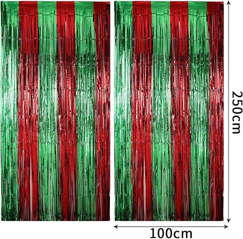Sumind 3 Pack Metallic Tinsel Curtains, Foil Fringe Shimmer Curtain Door Window Decoration for Birthday Wedding Party (Red with Green) in Saudi Arabia
