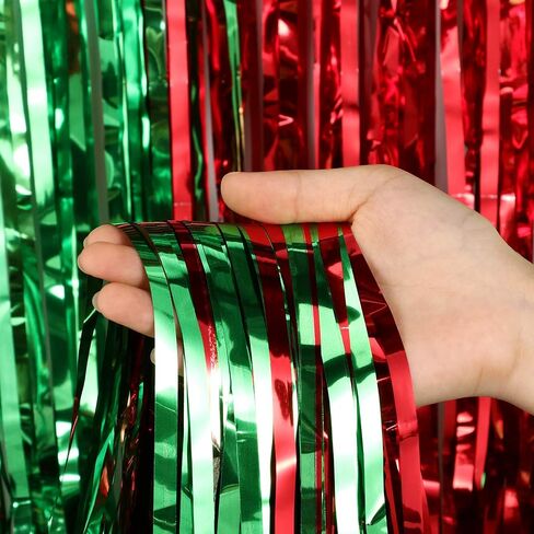 Sumind 3 Pack Metallic Tinsel Curtains, Foil Fringe Shimmer Curtain Door Window Decoration for Birthday Wedding Party (Red with Green) in Saudi Arabia
