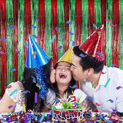 Sumind 3 Pack Metallic Tinsel Curtains, Foil Fringe Shimmer Curtain Door Window Decoration for Birthday Wedding Party (Red with Green) in Saudi Arabia