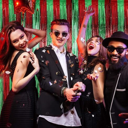 Sumind 3 Pack Metallic Tinsel Curtains, Foil Fringe Shimmer Curtain Door Window Decoration for Birthday Wedding Party (Red with Green) in Saudi Arabia