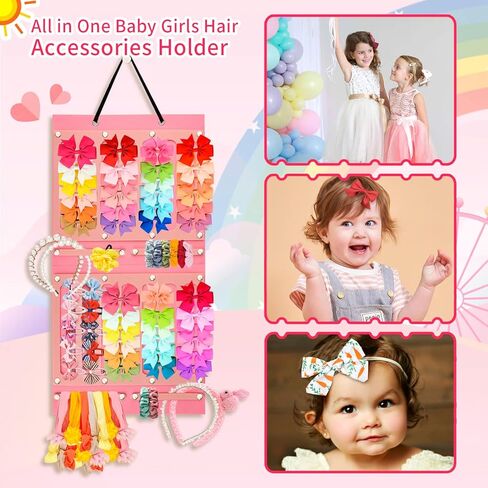 حامل عصابات الرأس من SKYNEO للفتيات الصغيرات، منظم عصابات الرأس المعلقة، منظم حامل قوس الطفل مع شماعات مخملية على شكل قلب (وردي فاتح) in Kuwait