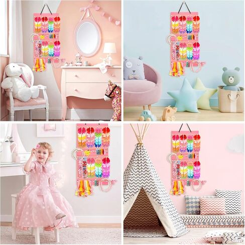 حامل عصابات الرأس من SKYNEO للفتيات الصغيرات، منظم عصابات الرأس المعلقة، منظم حامل قوس الطفل مع شماعات مخملية على شكل قلب (وردي فاتح) in Kuwait