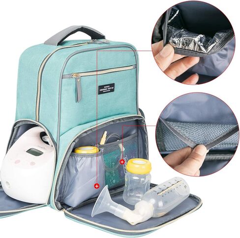 Breast Pump Backpack Diaper Bag - Multi-Function Mommy Outdoor Working Backpack with Insulation Pocket (Beige&Grey) in Kuwait