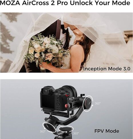 MOZA AirCross 2 Gimbal Stabilizer for DSLR Mirrorless Cameras, Payload up to 7.1 lbs with 12hours Runtime, Compatible with Sony Panasonic Leica Nikon Canon BMCC BMPCC etc in Saudi Arabia