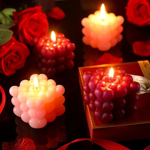 Treela 4 Pcs Valentine's Day Heart Bubble Cube Candle 2.68 x 2.56 x 2.36'' Cute Decorative Candles Soy Wax Aesthetic Candle Room Decor for Home Wedding Birthday Kitchen Romantic Gift (Pink,Purple) in Saudi Arabia