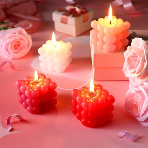 Treela 4 Pcs Valentine's Day Heart Bubble Cube Candle 2.68 x 2.56 x 2.36'' Cute Decorative Candles Soy Wax Aesthetic Candle Room Decor for Home Wedding Birthday Kitchen Romantic Gift (Pink,Purple) in Saudi Arabia
