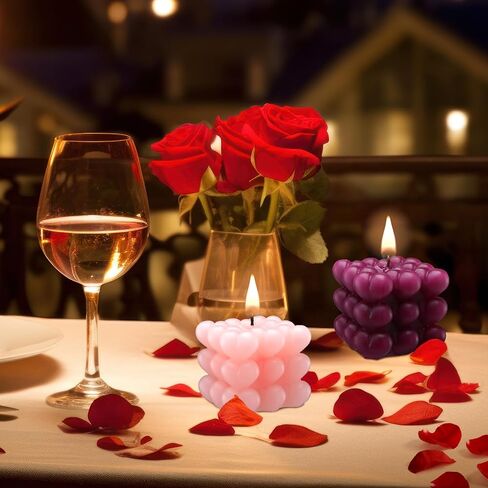 Treela 4 Pcs Valentine's Day Heart Bubble Cube Candle 2.68 x 2.56 x 2.36'' Cute Decorative Candles Soy Wax Aesthetic Candle Room Decor for Home Wedding Birthday Kitchen Romantic Gift (Pink,Purple) in Saudi Arabia