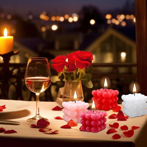 Treela 4 Pcs Valentine's Day Heart Bubble Cube Candle 2.68 x 2.56 x 2.36'' Cute Decorative Candles Soy Wax Aesthetic Candle Room Decor for Home Wedding Birthday Kitchen Romantic Gift (Pink,Purple) in Saudi Arabia