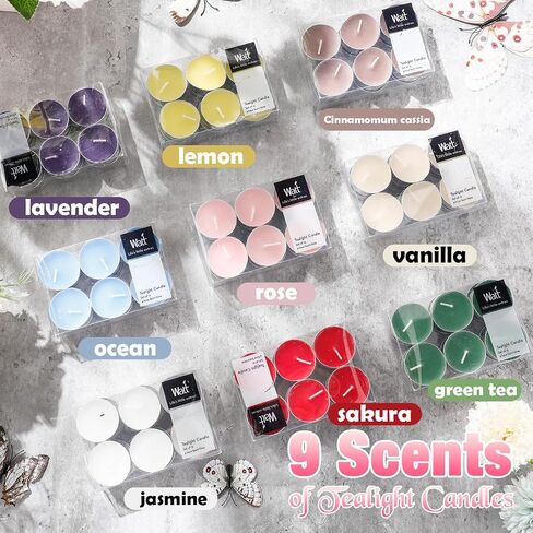 108 Pcs Scented Tea Lights Candles Variety Pack 9 Scents Mini Candles Set Small Scented Tealight Candles Bulk, Lavender Vanilla Cinnamon Rose Lemon Green Tea Cherry Blossom Ocean and Jasmine in Saudi Arabia