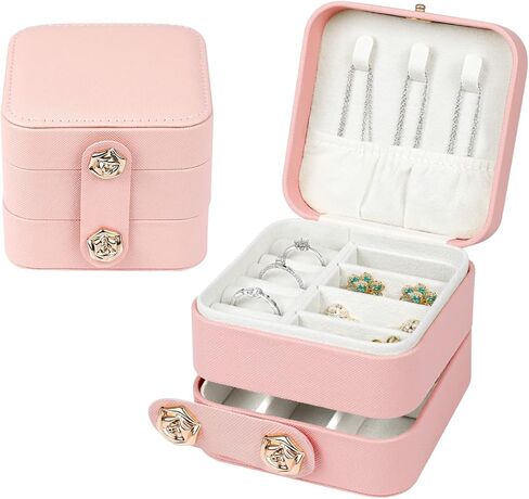 Hicdaw Travel Jewelry Case Small Jewelry Box PU Leather Organizer Box 3 Layer Mini Jewelry Travel Case Jewelry Gift Box for Women Girls in Kuwait