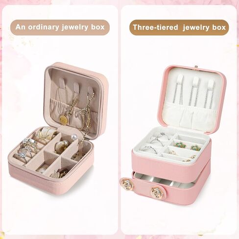 Hicdaw Travel Jewelry Case Small Jewelry Box PU Leather Organizer Box 3 Layer Mini Jewelry Travel Case Jewelry Gift Box for Women Girls in Kuwait