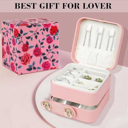 Hicdaw Travel Jewelry Case Small Jewelry Box PU Leather Organizer Box 3 Layer Mini Jewelry Travel Case Jewelry Gift Box for Women Girls in Kuwait