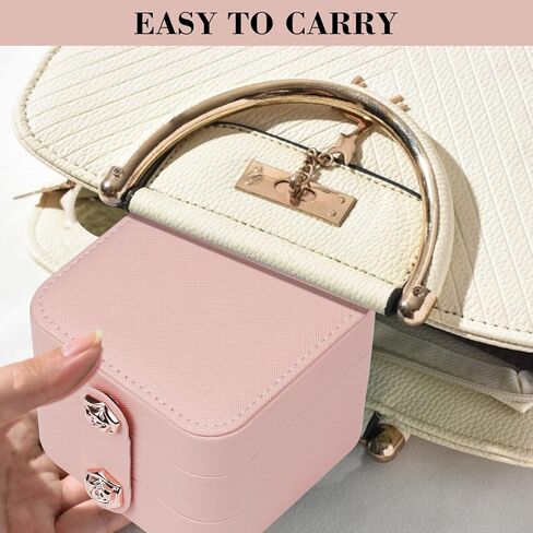 Hicdaw Travel Jewelry Case Small Jewelry Box PU Leather Organizer Box 3 Layer Mini Jewelry Travel Case Jewelry Gift Box for Women Girls in Kuwait