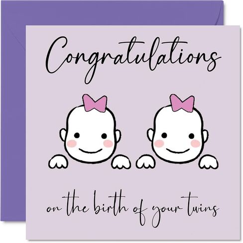Stuff4 New Baby Card Twins - Girl/Girl - Congratulations Baby Cards Newborn, Well Done Congrats New Baby Cards, Welcome To The World Home Gifts, 5.7 x 5.7 Inch Baby Greeting Cards for Parents in Saudi Arabia