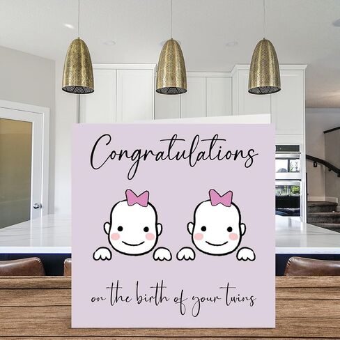 Stuff4 New Baby Card Twins - Girl/Girl - Congratulations Baby Cards Newborn, Well Done Congrats New Baby Cards, Welcome To The World Home Gifts, 5.7 x 5.7 Inch Baby Greeting Cards for Parents in Saudi Arabia
