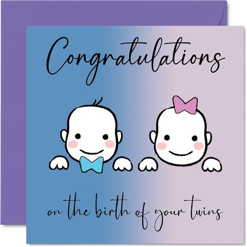 Stuff4 New Baby Card Twins - Girl/Girl - Congratulations Baby Cards Newborn, Well Done Congrats New Baby Cards, Welcome To The World Home Gifts, 5.7 x 5.7 Inch Baby Greeting Cards for Parents in Saudi Arabia