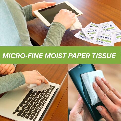 Glasses Cleaner Lens Wipes for Eyeglasses 200 Individually Wrapped Multipurpose Pre-Moistened Wipe for Spectacle Lenses, Cameras, Binoculars, Mirrors, Screens, Optical and Electronic Devices in Saudi Arabia