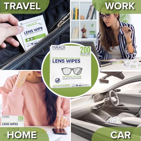 Glasses Cleaner Lens Wipes for Eyeglasses 200 Individually Wrapped Multipurpose Pre-Moistened Wipe for Spectacle Lenses, Cameras, Binoculars, Mirrors, Screens, Optical and Electronic Devices in Saudi Arabia