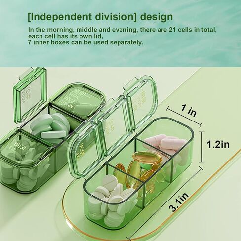 في تي ايه ار منظم حبوب الدواء الاسبوعي 3 مرات في اليوم، صندوق حبوب دواء كبير محمول للسفر لمدة 7 ايام حاوية فيتامين وزيت السمك، حافظة حبوب مكملات الادوية - 21 مساحة تخزين in Kuwait