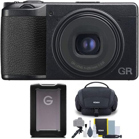 مجموعة كاميرا Ricoh GR IIIx الرقمية مع محرك أقراص ثابت محمول سعة 5 تيرابايت، وحقيبة أدوات مع ملحقات ومجموعة تنظيف (3 قطع) in Kuwait