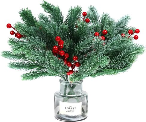 فروع إبرة الصنوبر الاصطناعية من Tinsow، 4 قطع من أوراق الصنوبر الصناعي أغصان إبرة سيقان فروع الأرز المزيفة الخضراء لديكور المزرعة في عطلة عيد الميلاد والشتاء (أخضر، 4) in Kuwait