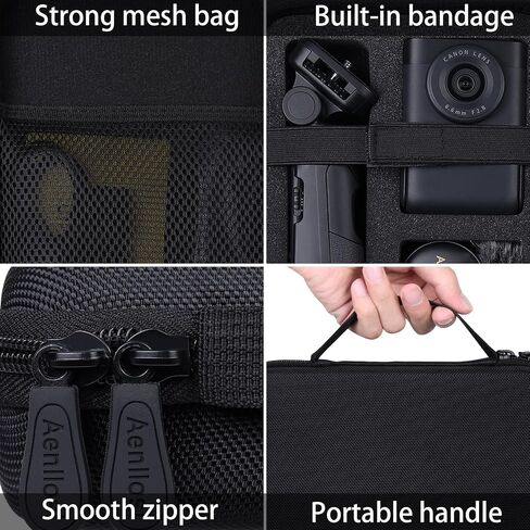 Aenllosi Hard Case for Canon PowerShot V10 Vlog Camera, Black | EVA case construction, Waterproof, drop-proof, compact with carabiner, adjustable strap, Smooth zipper, Case only in Kuwait