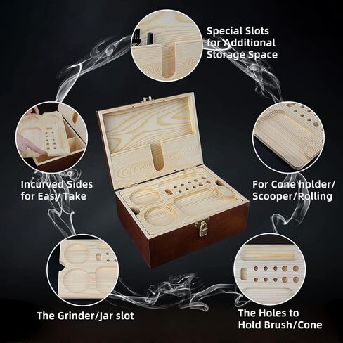 صندوق تخزين خشبي من ShineeKee Stash Box مع صينية دوارة مع مجموعة من الصناديق الخشبية المزخرفة لإكسسوارات الأعشاب، صندوق تذكار ممتاز للزوج والأب والرجال، هدية عيد الميلاد (بني) in Kuwait