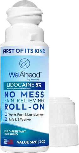 WelAhead - 5% Lidocaine Roll On | Maximum Strength Topical Pain Relief w/Aloe Vera | Fast Acting | No Mess Applicator | Muscle & Joint Support | Use on Tattoos | Lidocaine Cream | Numbing Cream | 3 Oz in Saudi Arabia